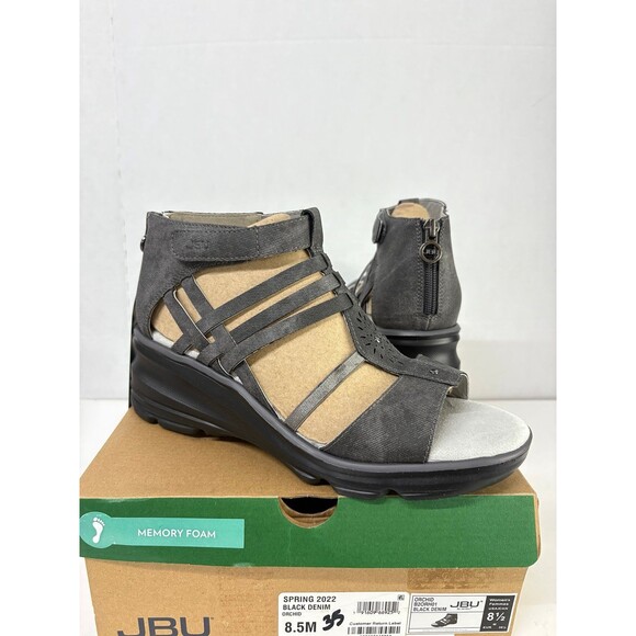 JBU by Jambu Women's Orchid Black Denim Ankle Strappy Sandals Wedge Size 8.5M - Picture 1 of 6
